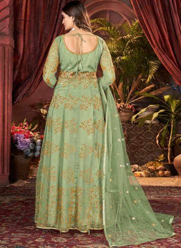 Green Net Embroidered Floor Length Anarkali Salwar Suit for Engagement