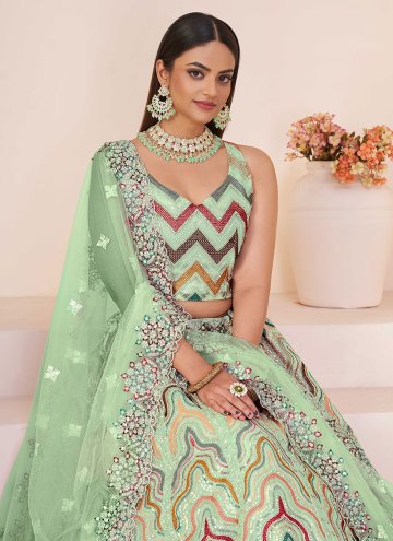 Green Net Embroidered Lehenga Choli for Party