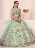 Green Net Embroidered Lehenga Choli for Party - 3
