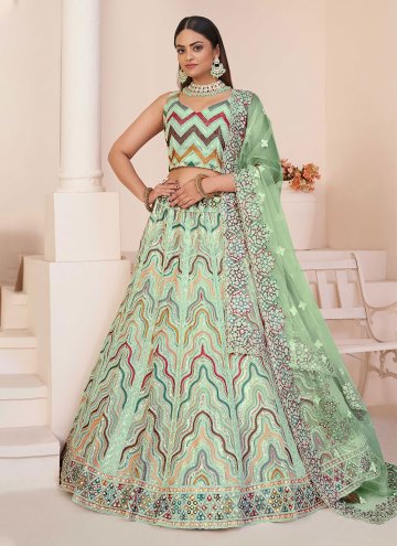 Green Net Embroidered Lehenga Choli for Party