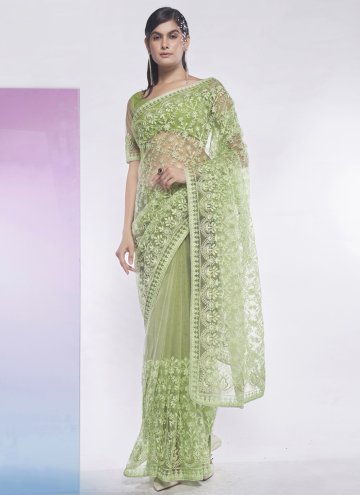 Green Net Embroidered Trendy Saree