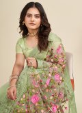 Green Net Embroidered Trendy Saree for Ceremonial - 1