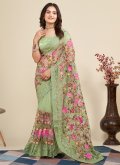 Green Net Embroidered Trendy Saree for Ceremonial - 3