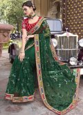 Green Net Embroidered Trendy Saree for Engagement - 1