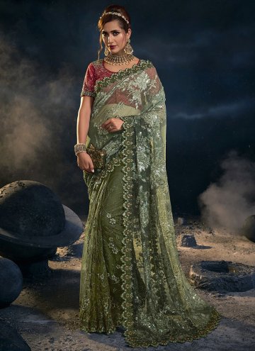Green Net Sequins Work Designer Saree