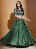 Green Organza Embroidered A Line Lehenga Choli for Ceremonial - 3
