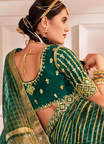 Green Organza Embroidered Contemporary Saree for Ceremonial
