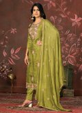 Green Organza Embroidered Trendy Salwar Kameez for Ceremonial - 1