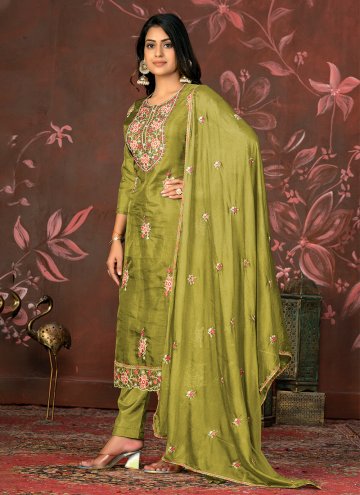 Green Organza Embroidered Trendy Salwar Kameez for Ceremonial