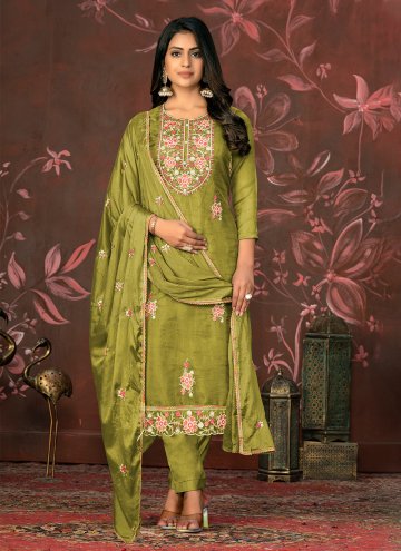 Green Organza Embroidered Trendy Salwar Kameez for