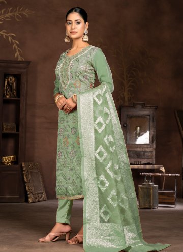 Green Organza Embroidered Trendy Salwar Suit for Ceremonial