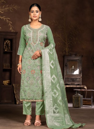 Green Organza Embroidered Trendy Salwar Suit for C