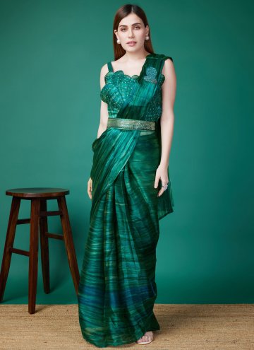 Green Organza Fancy work Classic Designer Saree for Ceremonial