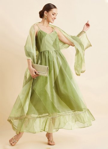Green Organza Gota Work Readymade Designer Gown