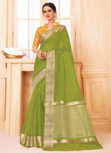 Green Organza Woven Contemporary Saree for Casual
