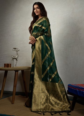Green Organza Woven Designer Saree for Engagement
