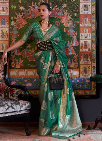 Green Organza Woven Designer Saree for Party