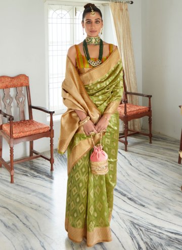 Green Organza Woven Trendy Saree for Ceremonial