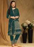 Green Pakistani Suit in Faux Georgette with Embroidered - 2