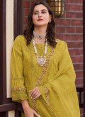 Green Pakistani Suit in Organza with Embroidered - 1