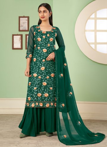 Green Palazzo Suit in Georgette with Embroidered