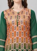 Green Palazzo Suit in Silk with Jacquard Work - 1