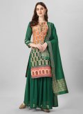 Green Palazzo Suit in Silk with Jacquard Work - 2