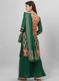 Green Palazzo Suit in Silk with Jacquard Work - 3