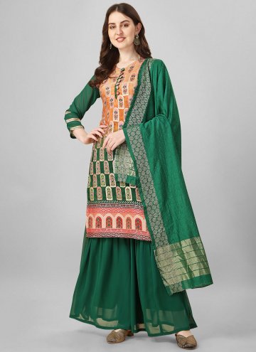 Green Palazzo Suit in Silk with Jacquard Work