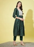 Green Pant Style Suit in Chanderi with Embroidered - 3