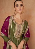 Green Pant Style Suit in Chinon with Embroidered - 2