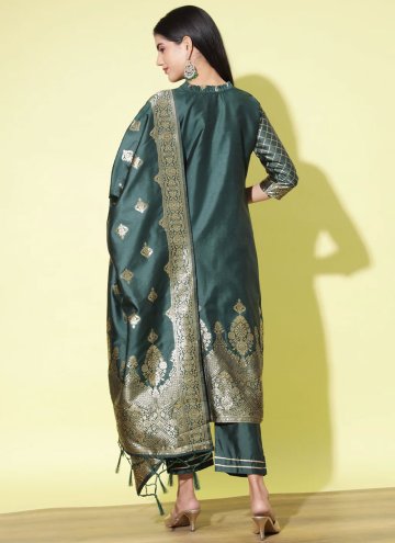 Green Pant Style Suit in Cotton Silk with Woven