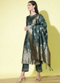 Green Pant Style Suit in Cotton Silk with Woven - 2