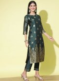 Green Pant Style Suit in Cotton Silk with Woven - 3