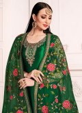 Green Pant Style Suit in Georgette Satin with Embroidered - 2