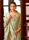 Green Pant Style Suit in Jacquard with Fancy work - 1