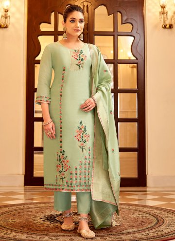 Green Pant Style Suit in Jacquard with Fancy work