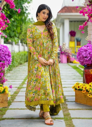 Green Pant Style Suit in Maslin Silk with Digital 