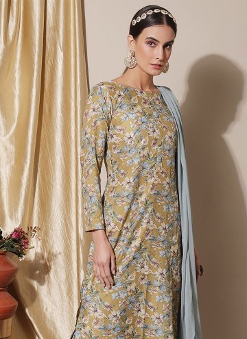 Green Pant Style Suit in Muslin with Digital Print