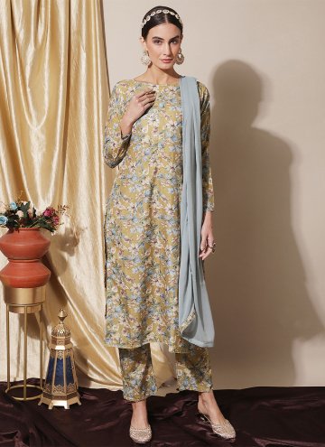 Green Pant Style Suit in Muslin with Digital Print