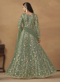 Green Pant Style Suit in Net with Embroidered - 1