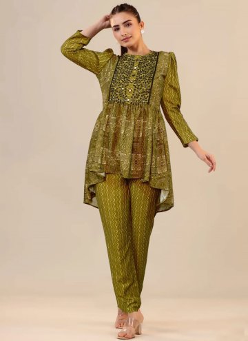 Green Party Wear Kurti in Cotton  with Print