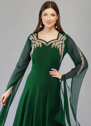 Green Party Wear Kurti in Georgette with Embroidered
