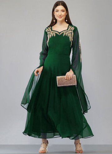 Green Party Wear Kurti in Georgette with Embroider