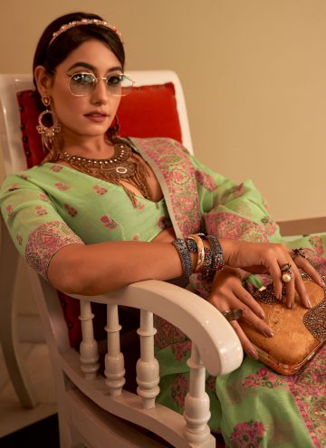 Green Pashmina Woven Designer Saree for Ceremonial