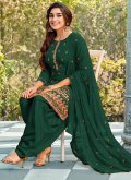 Green Patiala Suit in Georgette with Embroidered - 1