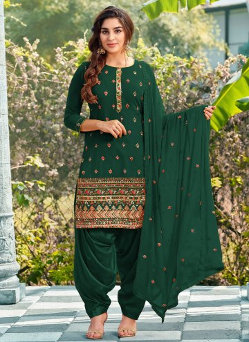 Green Patiala Suit in Georgette with Embroidered