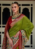 Green Patola Silk Aariwork Contemporary Saree for Ceremonial - 1