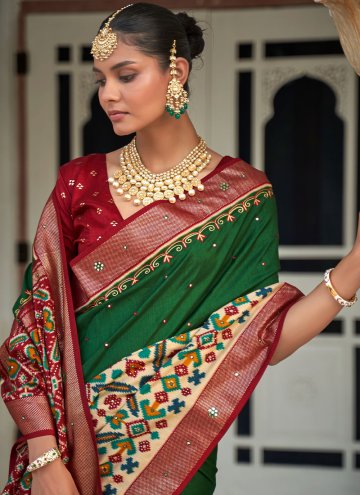 Green Patola Silk Aariwork Designer Saree for Ceremonial