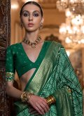 Green Patola Silk Printed Contemporary Saree for Engagement - 1